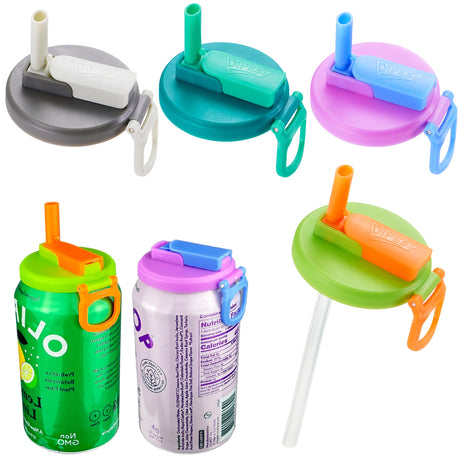 4-pack 4 Color Soda Can Lids with straw, Soda Can Covers with Silicone straw BPA-Free Reusable For Fits standard For Canned Beverage, Beer, Juice,Seltzer. (Colour mixture)