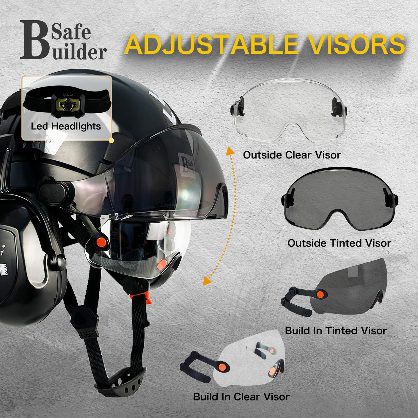 Industrial Safety Helmet with Visor Ear Muffs Hard Hat with Visor Vented Hardhats Construction Work Head Protection ANSI