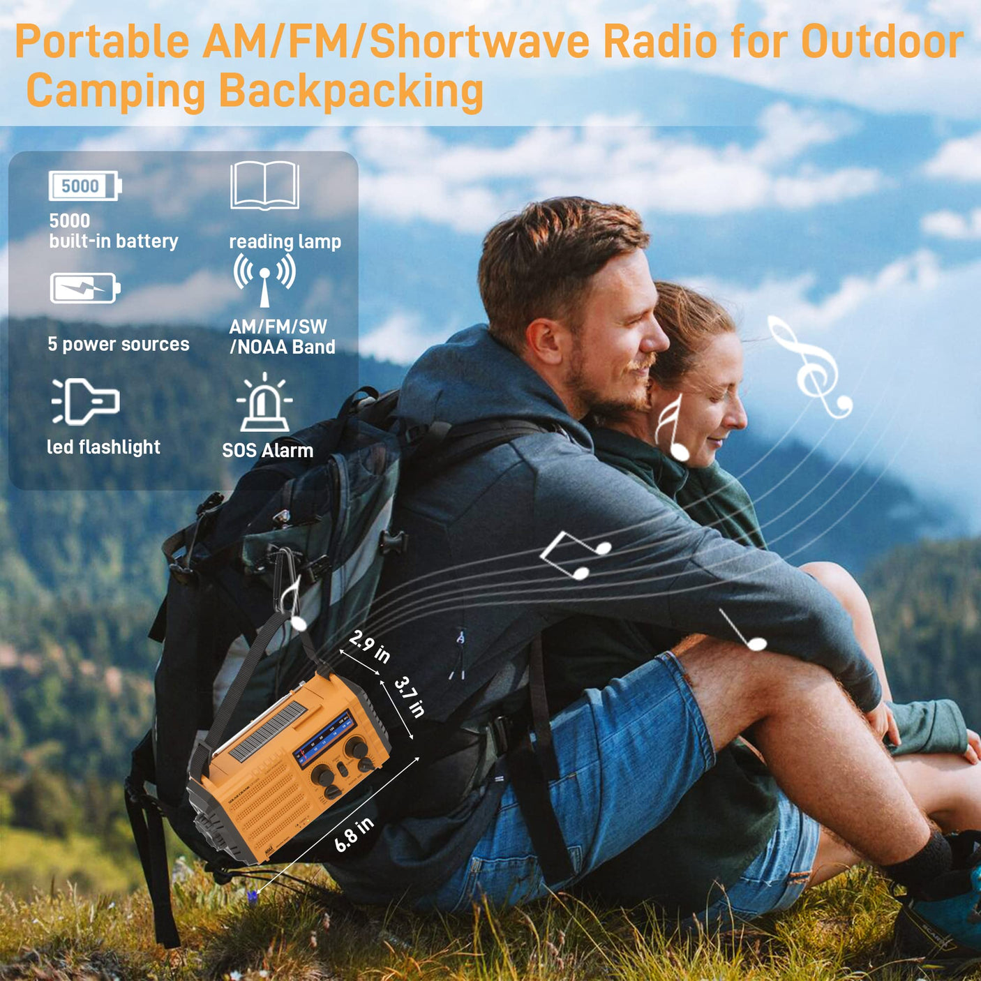 NOAA Weather Radio, Emergency Hand Crank Radio with Solar Charger, Portable Battery Operated AM FM Shortwave Radio with LED Flashlight, USB Charger, Earbud Jack, SOS Alert for Home Survival Hurricane