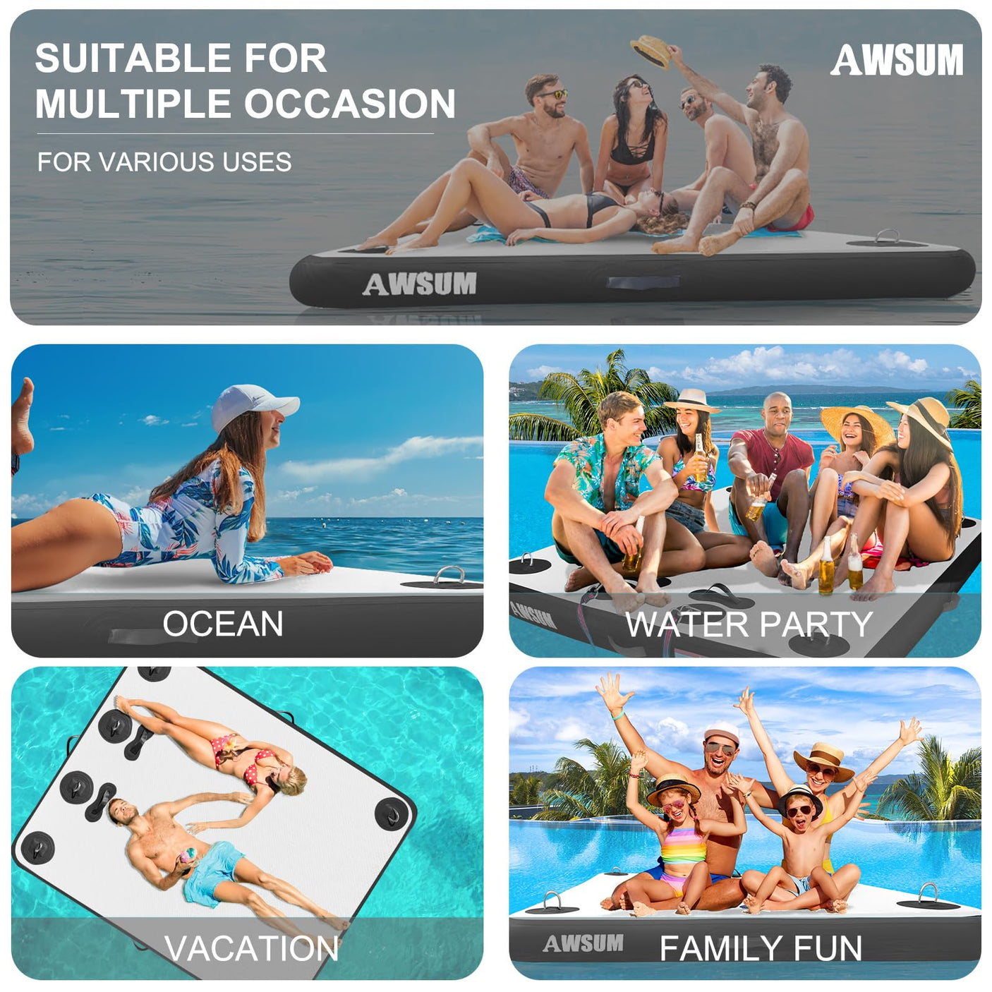 AWSUM Inflatable Floating Dock Air Dock Platform Floating Island Raft with None-Slip Surface for Pool Beach Ocean