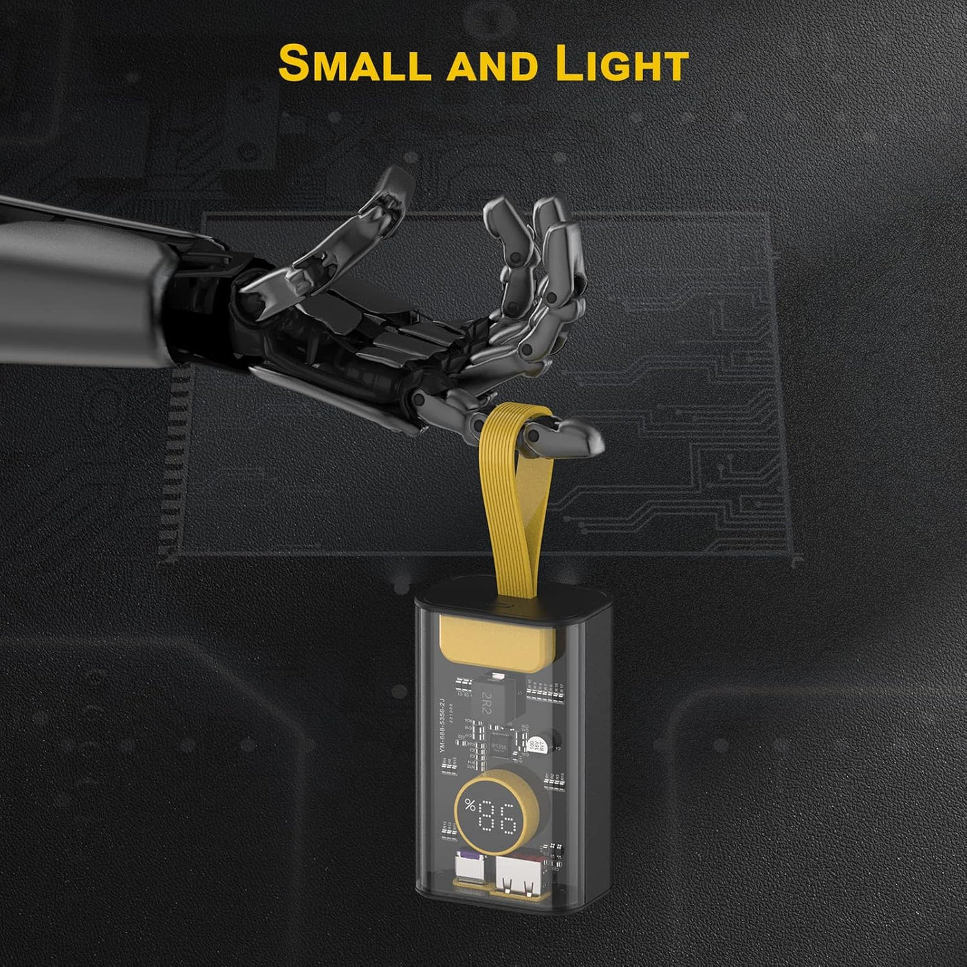 Portable Charger 10000mAh,22.5W Fast Charging Small Power Bank,Transparent External Battery Pack,Input/Output External USB C Portable Phone Charger for iPhone iPad Samsung LG Android Cellphone (Black)