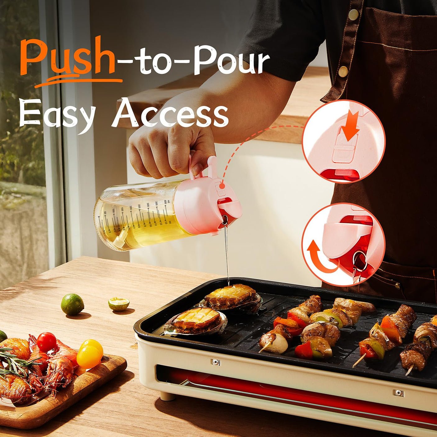 TrendPlain 16oz/470ml Glass Olive Oil Sprayer for Cooking - 2 in 1 Olive Oil Dispenser for Kitchen Gadgets, Air Fryer, Salad, and BBQ - Navy