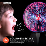 Katzco 7 Inch Plasma Ball Lamp - Touch and Sound Sensitive Electric Globe with Lightning Effects - Plug-in Energy Ball for Parties, Room Decor, and STEM Learning - Static Electricity Sphere for Kids
