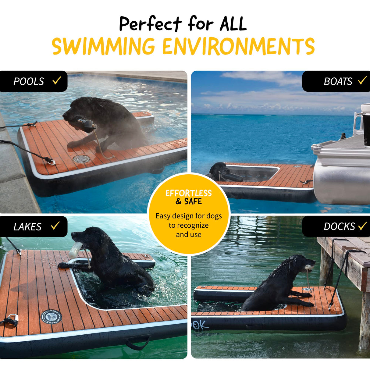 DOK Dog-DOK Inflatable Dock Platform: Safe & Easy Water Access for Dogs Up to 230 lbs; Floating Non-Slip EVA Foam with Dog Boat Ramp for Pool, Dock, & Lake | Military Grade & High Visibility