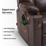 MCombo Power Lift Recliner Chair for Elderly, Lift Chair with Heat and Massage, USB Ports, Cup Holders, Faux Leather 7519 (Medium, Dark Brown)