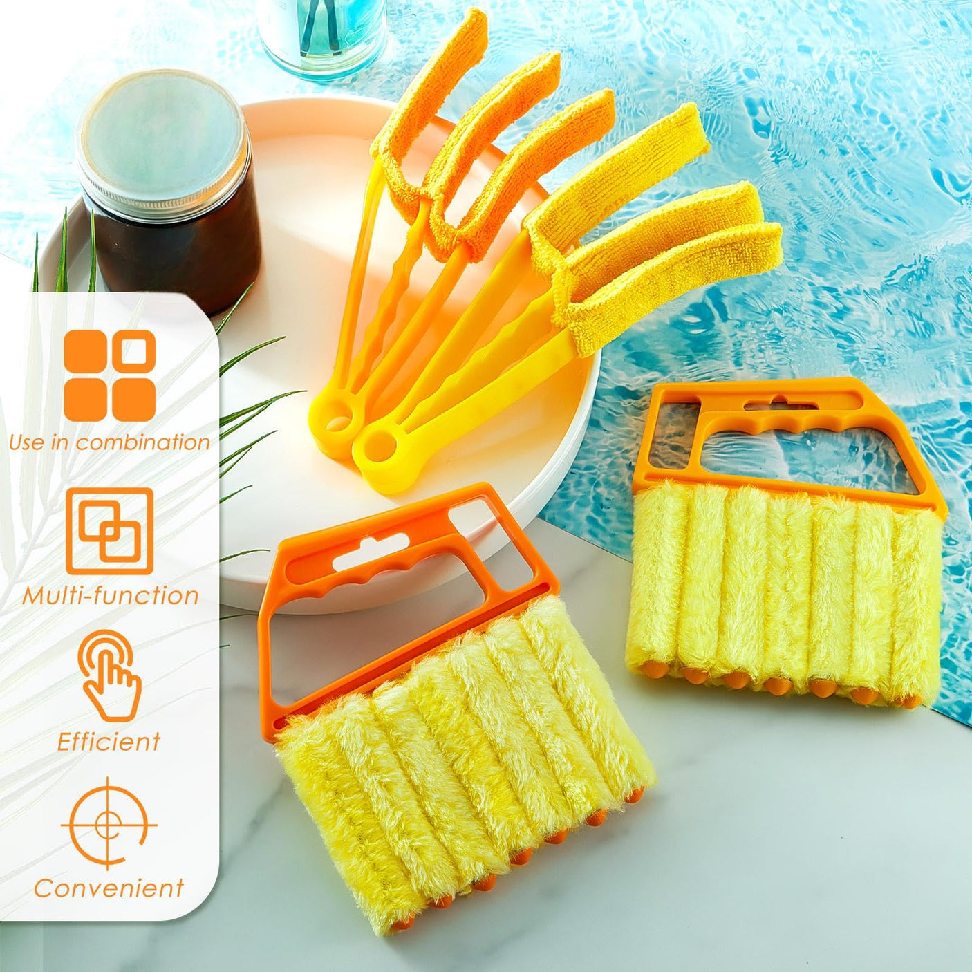 4 Pcs Window Venetian Blind Cleaner Duster Tool 7 Finger Blind Rush and Shutter Cleaner Brush Hand-held Window Shutter Air Conditioner Duster for Dirt(Yellow, Orange)