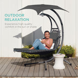Best Choice Products Outdoor Hanging Curved Steel Chaise Lounge Chair Swing w/Built-in Pillow and Removable Canopy -Red
