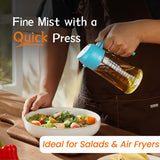 TrendPlain 16oz/470ml Glass Olive Oil Sprayer for Cooking - 2 in 1 Olive Oil Dispenser for Kitchen Gadgets, Air Fryer, Salad, and BBQ - Navy