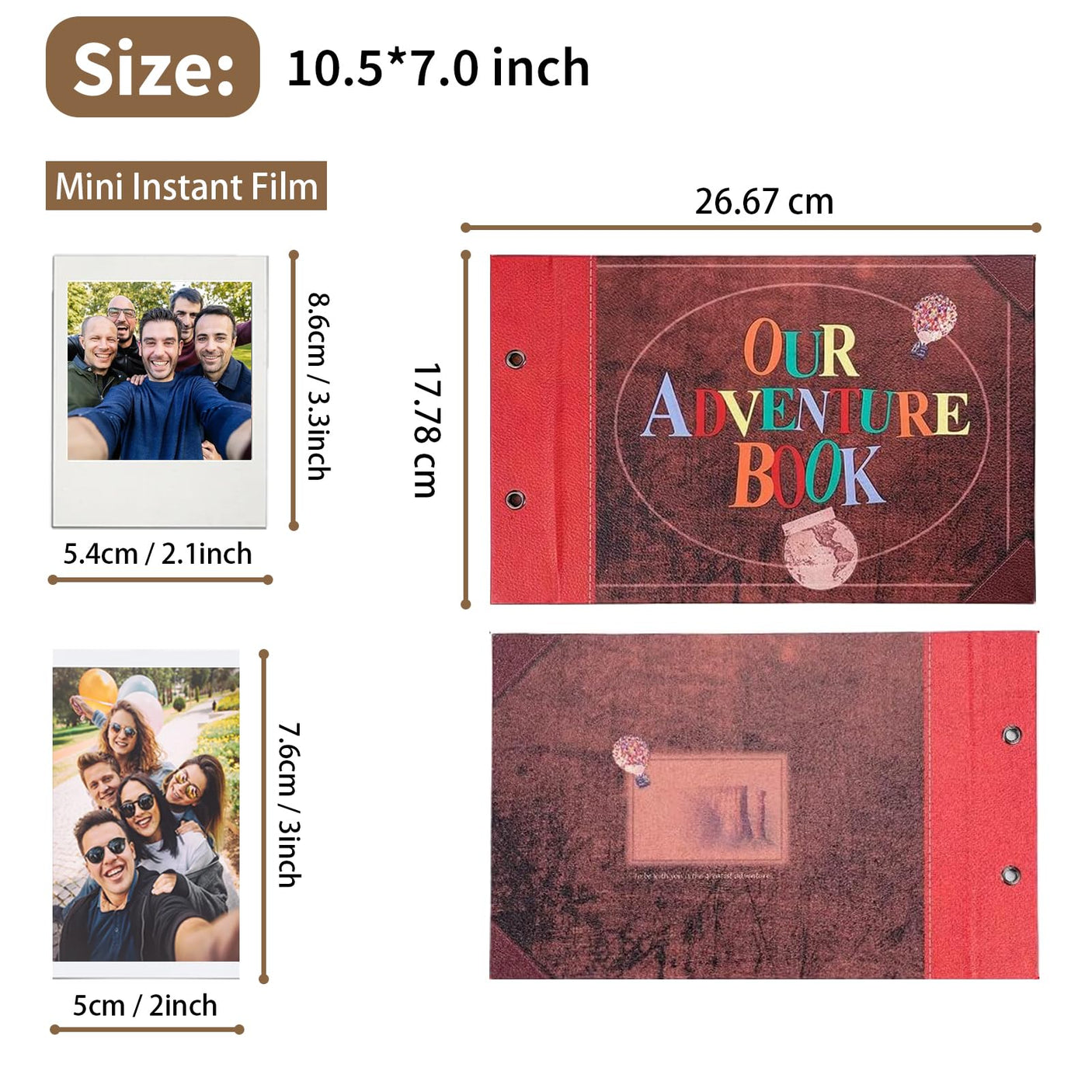 Scrapbook Photo Album,Our Adventure Book, Embossed Words Hard Cover Movie Up Travel Scrapbook for Anniversary, Wedding, Travelling, Baby Shower, etc (Adventure Book)
