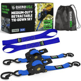 Rhino USA Retractable Ratchet Straps (4-Pack) - 1 Inch x 10 Feet (1,209lb Break Strength) - Heavy Duty Auto Self Retracting Tie Down Straps for Truck, Cargo Trailer, Motorcycle, Rad & More - Green