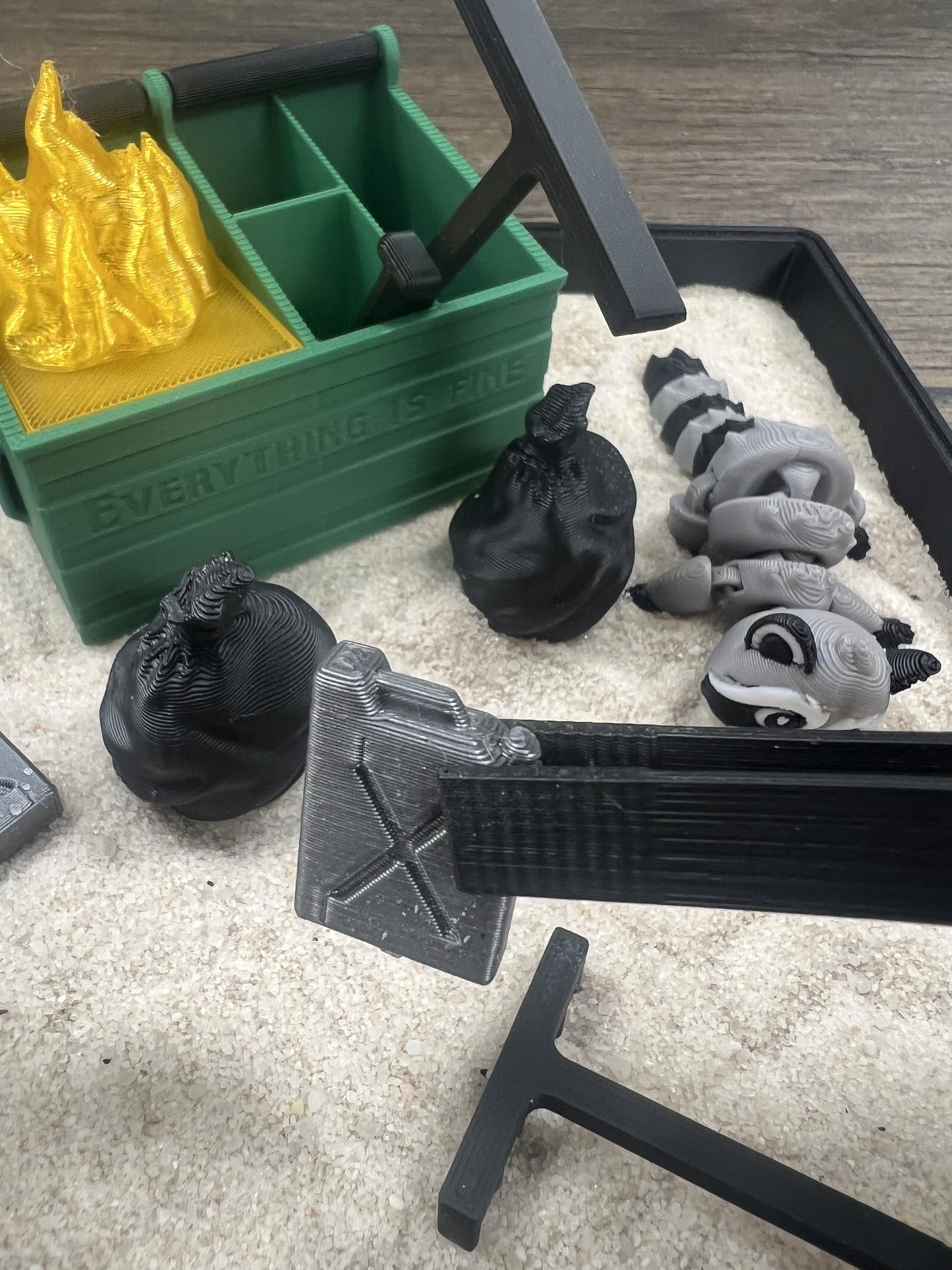 Munnygrubbers - Dumpster Fire Zen Garden - Made in USA - Large 7" x 7" - Fine Sand Included - Desk Accessory Box Garden - Funny Novelty Gift - Fidget Stress Relief