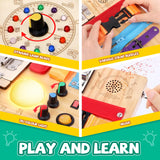 Busy Board, Montessori Toy for 1-3 Years Old, Wooden Toddler Sensory Travel Toy, Ideal Gift for 1+ Year Old Boys (Busy Board Plus V2), Medium, Yellow