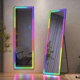 LVSOMT LED RGB Full Length Mirror, Full Body Mirror with Lights, Wall Mounted Lighted Mirror, Over The Door Hanging Mirror, 14 LED Light + Dimmable Brightness + Adjustable Speed, 47" x 16"