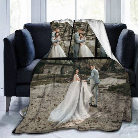 Custom Blanket with Photo Text Personalized Bedding Throw Blankets Customized Flannel Fleece Blankets for Family Birthday Wedding Gift Fits Couch Sofa Bedroom Living Room (1 Photos, 40"x50")