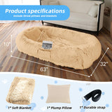 Human Dog Bed, Large Dog Beds for Humans Size Fits You and Pets, Washable Faux Fur Orthopedic Human Pet Bed for People Doze Off, Napping, Present Pillow, Blanket, Strap - Khaki
