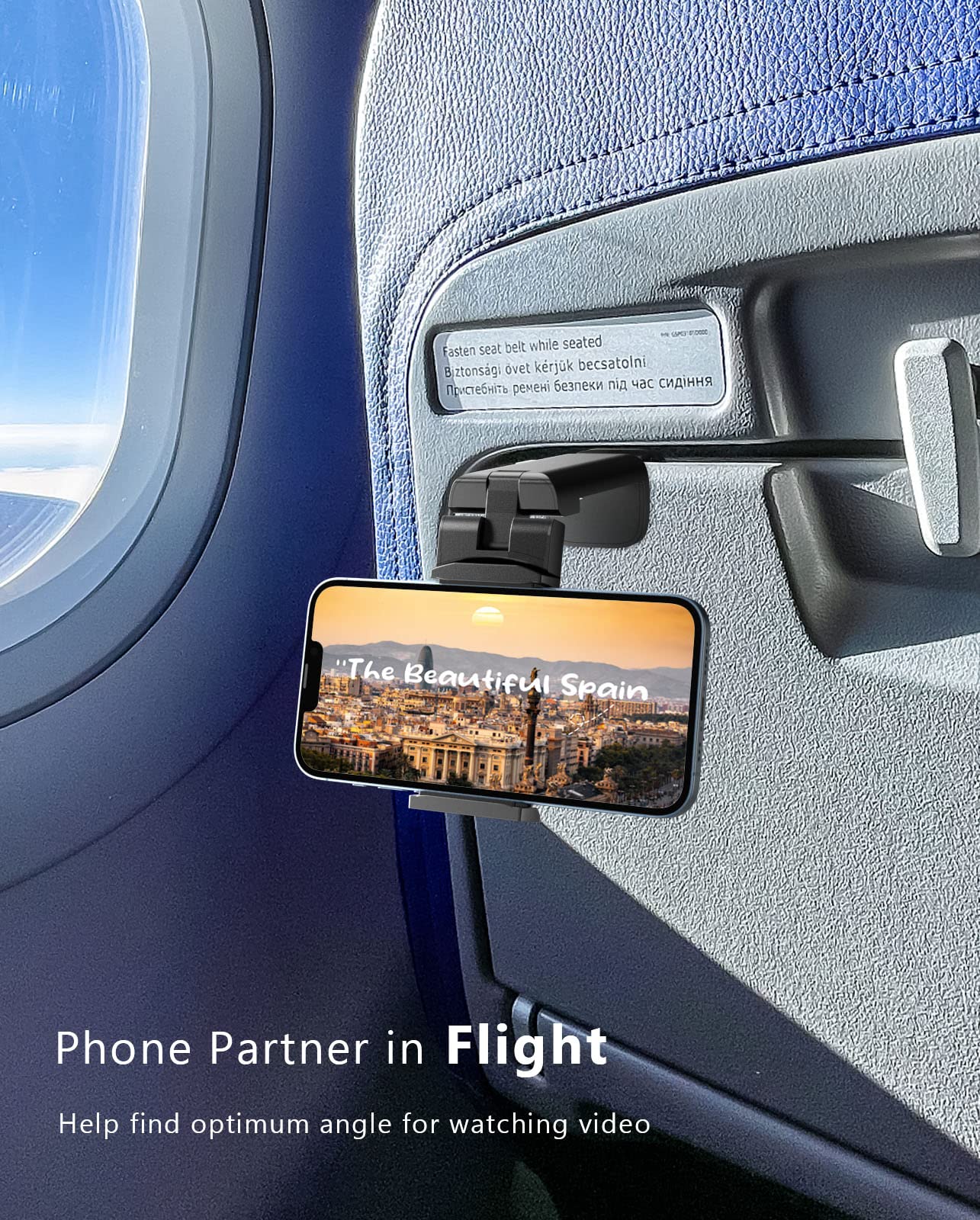 MiiKARE Airplane Travel Essentials Phone Holder, Universal Handsfree Phone Mount for Flying with 360 Degree Rotation, Accessory for Airplane, Travel Must Haves Phone Stand for Desk, Tray Table