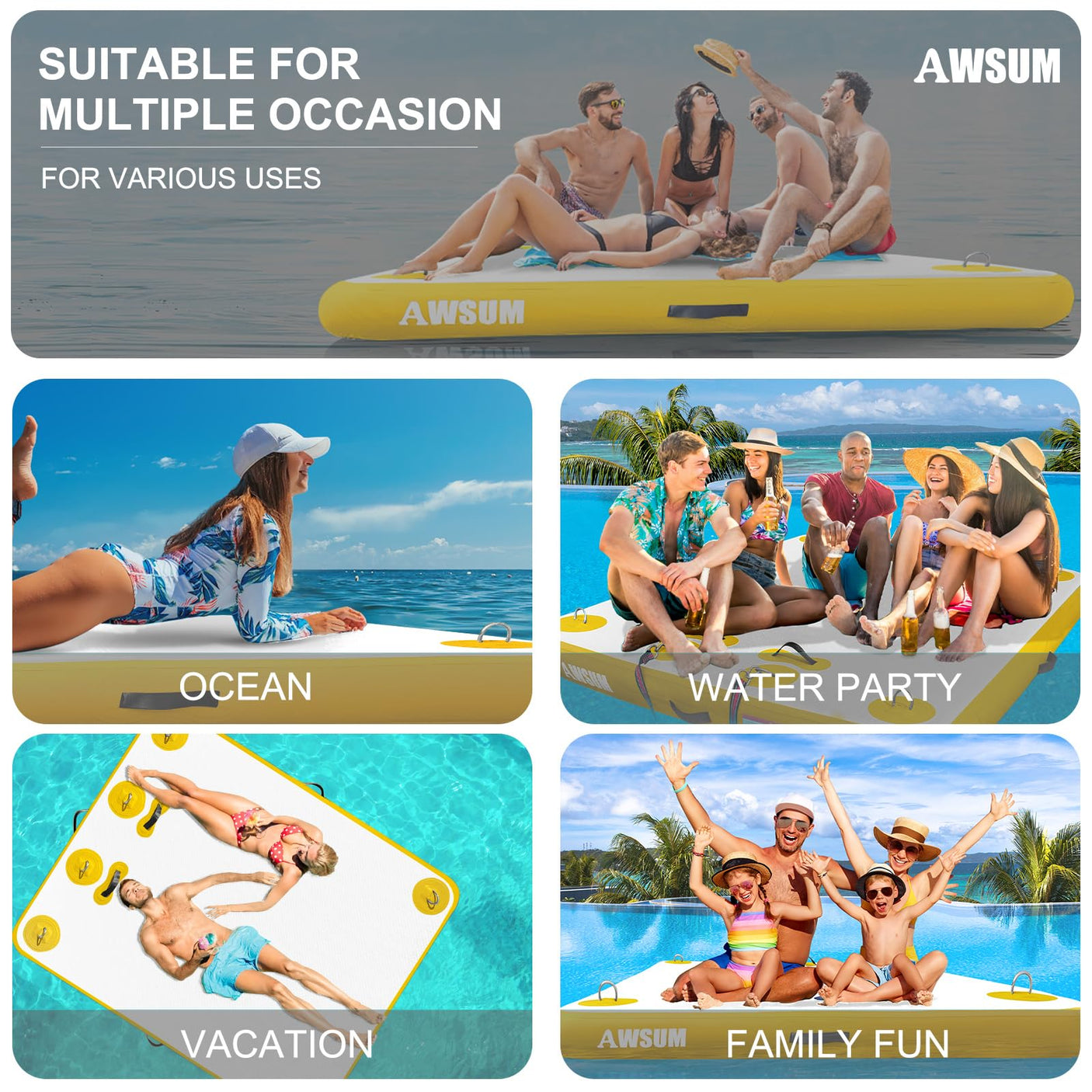 AWSUM Inflatable Floating Dock Air Dock Platform Floating Island Raft with None-Slip Surface for Pool Beach Ocean