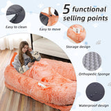Human Dog Bed, Large Dog Beds for Humans Size Fits You and Pets, Washable Faux Fur Orthopedic Human Pet Bed for People Doze Off, Napping, Present Pillow, Blanket, Strap - Khaki