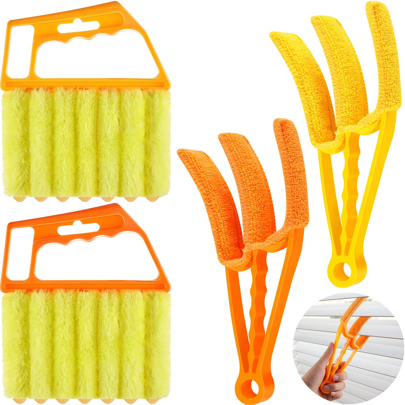 4 Pcs Window Venetian Blind Cleaner Duster Tool 7 Finger Blind Rush and Shutter Cleaner Brush Hand-held Window Shutter Air Conditioner Duster for Dirt(Yellow, Orange)