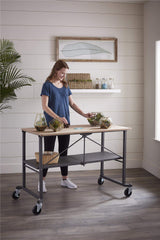 COSCO SmartFold Butcher Block Portable Workbench / Folding Utility Table (Hardwood Top, 700LB Total Weight Capacity, Locking Casters, Gray Steel Frame, 1 Pack)