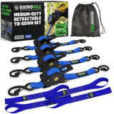 Rhino USA Retractable Ratchet Straps (4-Pack) - 1 Inch x 10 Feet (1,209lb Break Strength) - Heavy Duty Auto Self Retracting Tie Down Straps for Truck, Cargo Trailer, Motorcycle, Rad & More - Green