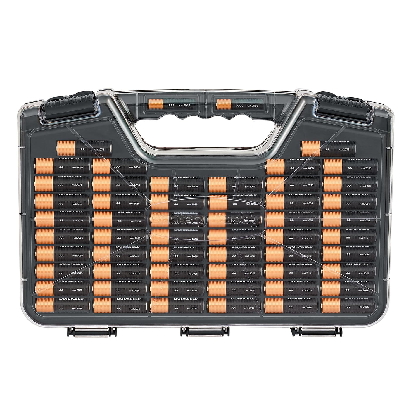 Ontel Battery Daddy Storage & Organizer Case with Tester, Stores & Protects Up to 180 Batteries, Double-Sided, Durable Design W/Clear Locking Lid, Secure Latches & Portable Carrying Handle- Warm Grey