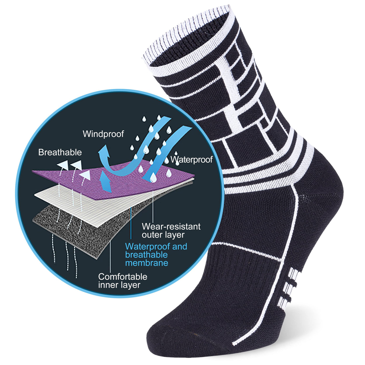 RANDY SUN Waterproof Socks, Unisex Hiking Wading Trail Running Kayaking Crew Socks