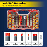 Ontel Battery Daddy Storage & Organizer Case with Tester, Stores & Protects Up to 180 Batteries, Double-Sided, Durable Design W/Clear Locking Lid, Secure Latches & Portable Carrying Handle- Warm Grey