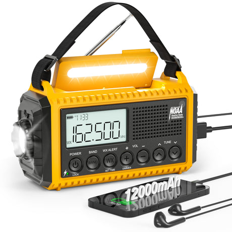NOAA Weather Radio, Emergency Hand Crank Radio with Solar Charger, Portable Battery Operated AM FM Shortwave Radio with LED Flashlight, USB Charger, Earbud Jack, SOS Alert for Home Survival Hurricane