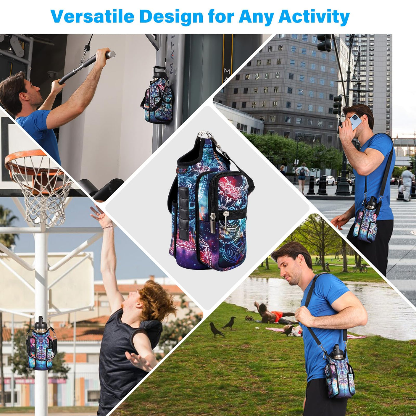 icolor Magnetic Gym Bag Water Bottle Carrier Holder with Phone Pockets & Shoulder Strap,5 Built-in Magnets Gym Bottle Pouch Sleeve,Magnetic Bag Gym Accessories Organizer for Men Women