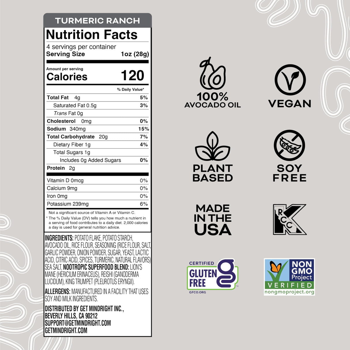 MINDRIGHT Superfood Vegan Nootropic Snack Popped Veggie Chips Variety Pack - Gluten Free Non-Gmo Grain Free - Brain Food Healthy Chips To Help Enhance Mood, Energy & Focus (4oz, 4 Pack)