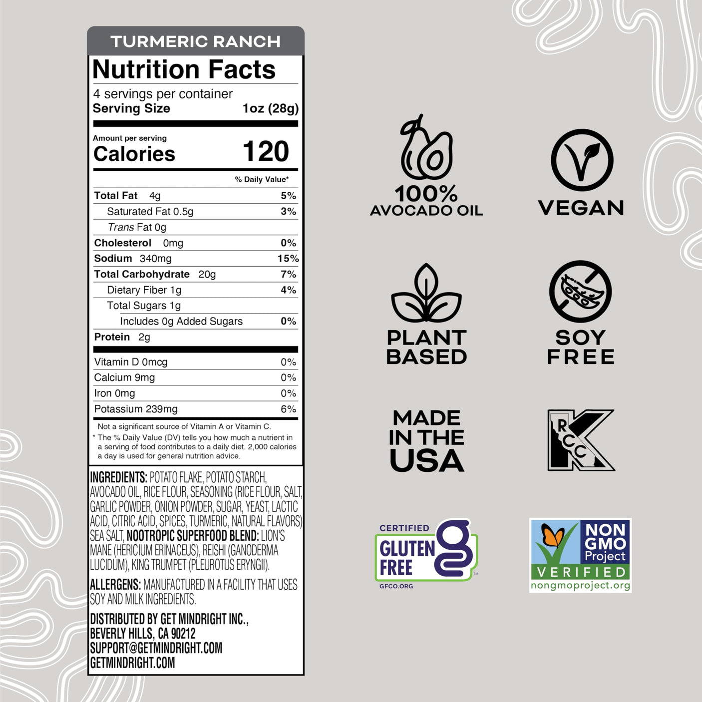MINDRIGHT Superfood Vegan Nootropic Snack Popped Veggie Chips Variety Pack - Gluten Free Non-Gmo Grain Free - Brain Food Healthy Chips To Help Enhance Mood, Energy & Focus (4oz, 4 Pack)