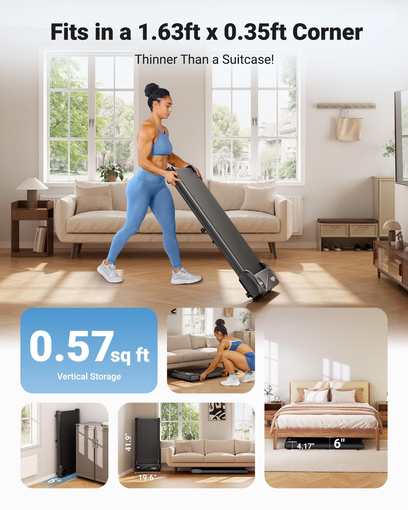 THERUN Walking Pad Treadmill Under Desk, Portable Mini Treadmill for Home/Office, Walking Pad Machine with 2.5HP and 265 lbs Weight Capacity Remote Control LED Display