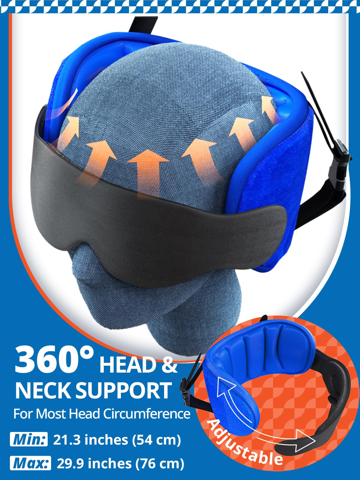 Airplane Pillow Combo with Chin Strap, Travel Pillows for Airplanes with Sleep Eye Mask, Plane Pillow for Long Flights, Car Road Trip, 360° Headrest, Stop Bobblehead, Black
