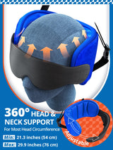 Airplane Pillow Combo with Chin Strap, Travel Pillows for Airplanes with Sleep Eye Mask, Plane Pillow for Long Flights, Car Road Trip, 360° Headrest, Stop Bobblehead, Black
