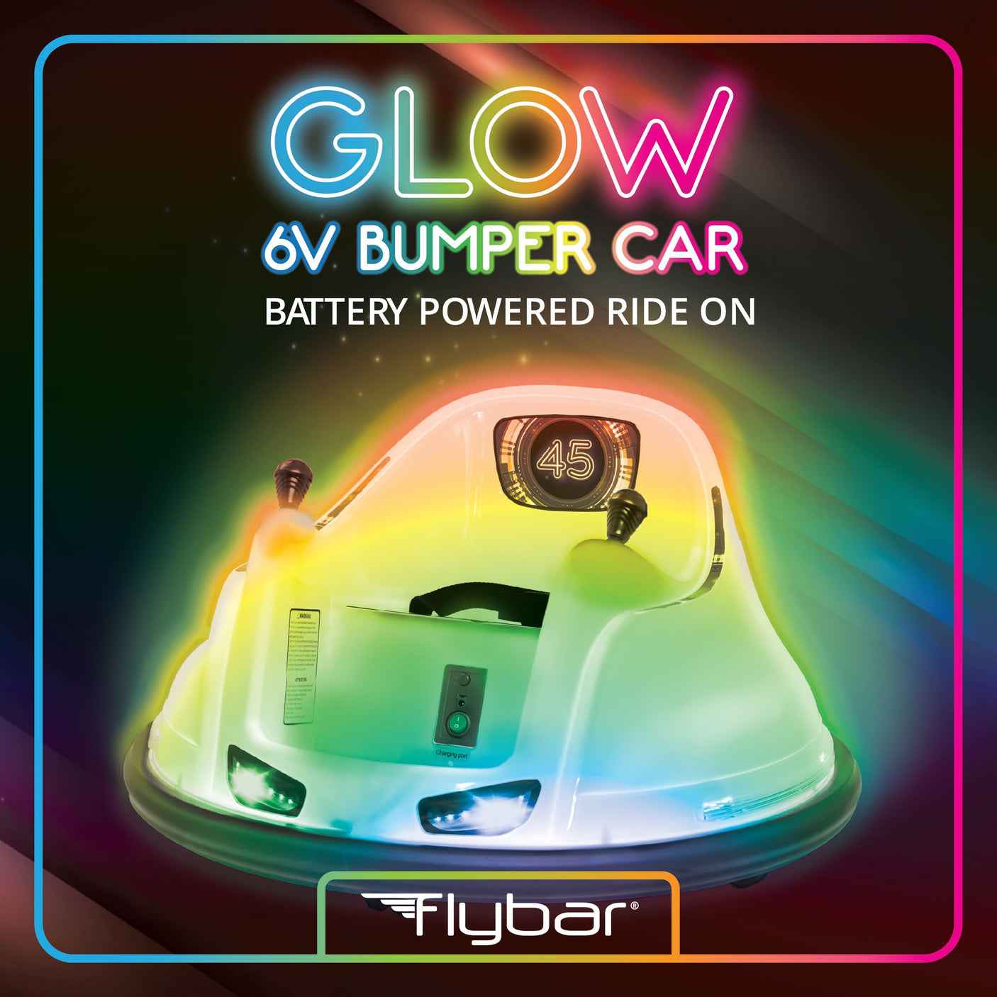 Flybar 6V Blue Glow Bumper Car for Kids – LED Ride-On Toy with 360° Spin, Rechargeable Battery, and Soft Rubber Bumpers – Safe Indoor Fun for Toddlers Ages 1.5+, Up to 66 lbs