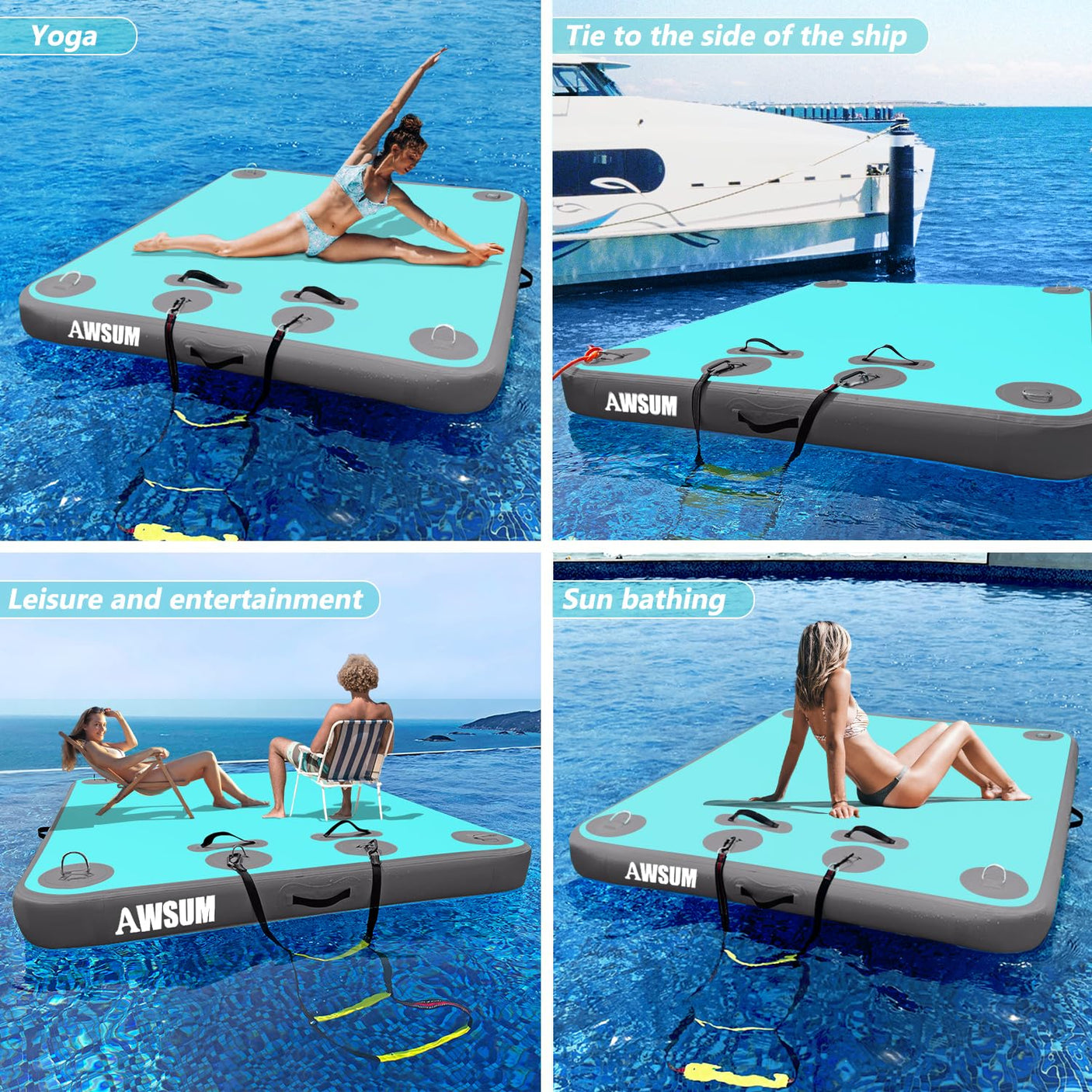 AWSUM Inflatable Floating Dock Air Dock Platform Floating Island Raft with None-Slip Surface for Pool Beach Ocean