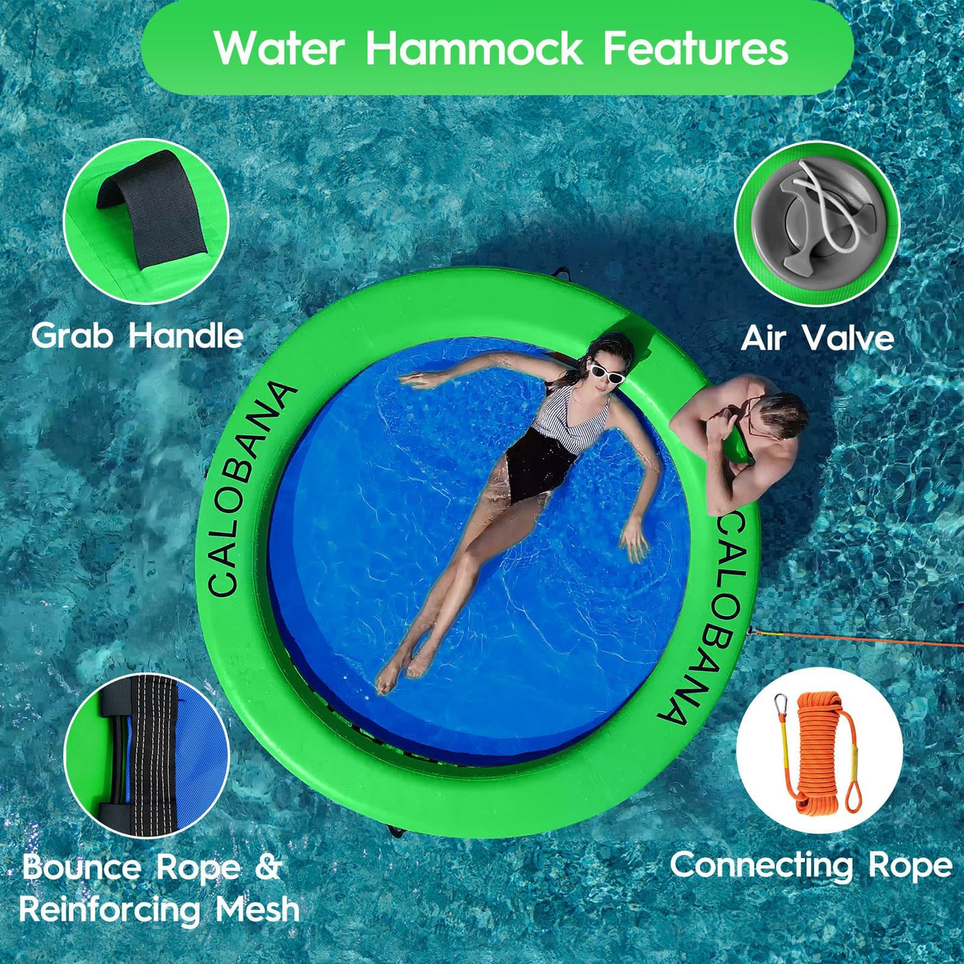 Round Floating Ring Inflatable Water Hammock Heavy Duty River Floats Lake Raft for Adults Tanning Pool Lounger Float Island Platform Pad Mat for Party