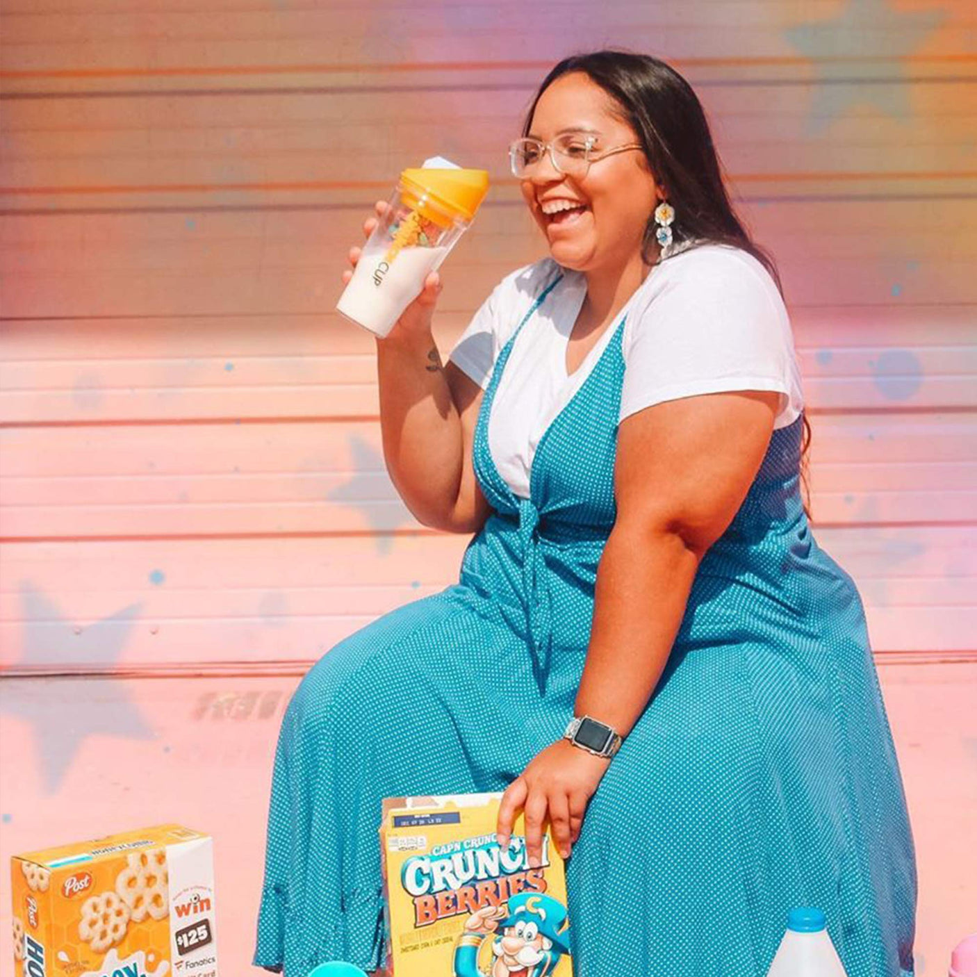 CRUNCHCUP XL Yellow - Portable Plastic Cereal Cups for Breakfast On the Go, To Go Cereal and Milk Container for your favorite Breakfast Cereals, No Spoon or Bowl Required