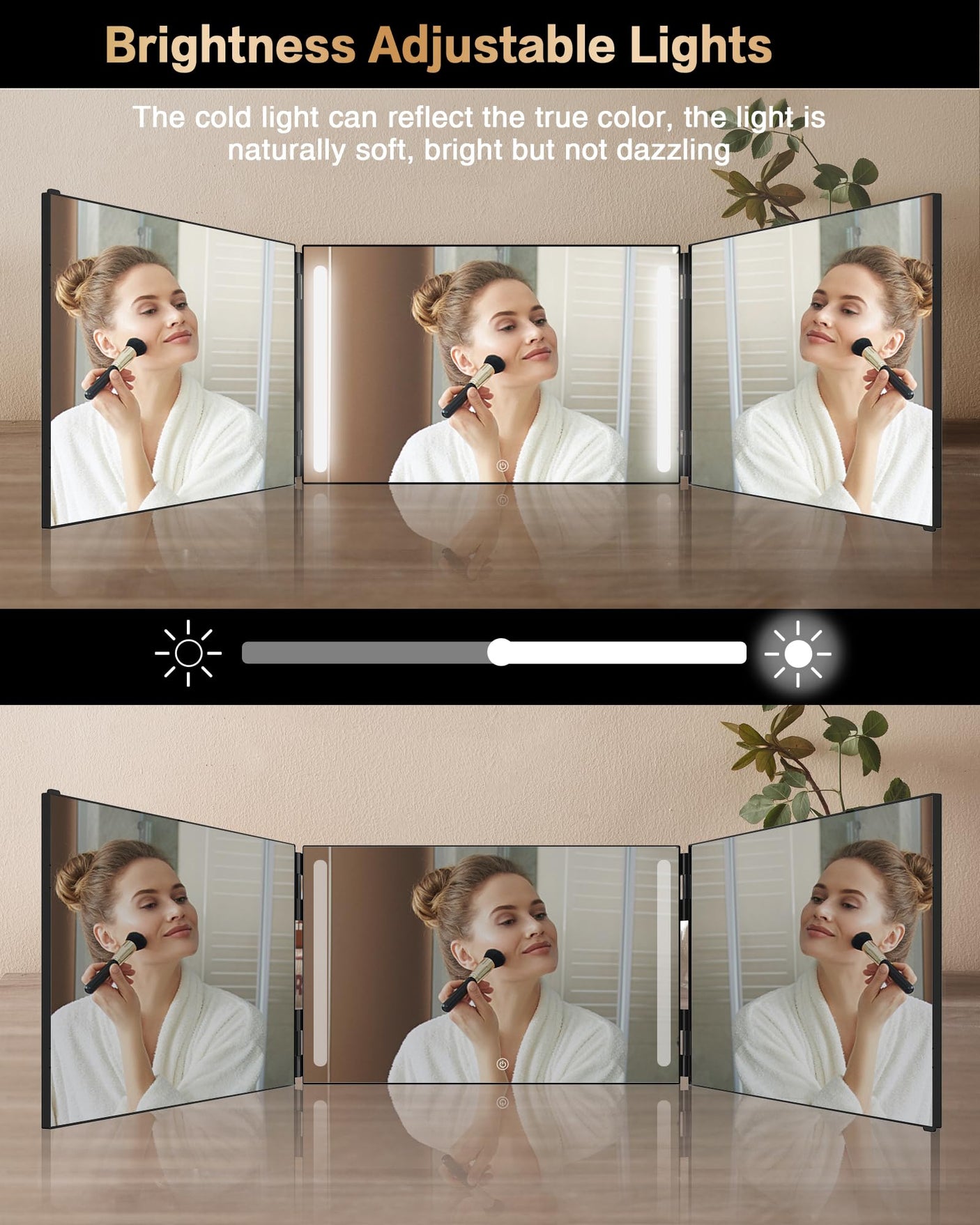JUSRON 360 Viewing Angle Self Hair Cutting Mirror, Clear Anti-Fog HD Glass (Black Without LED Without Accessories)