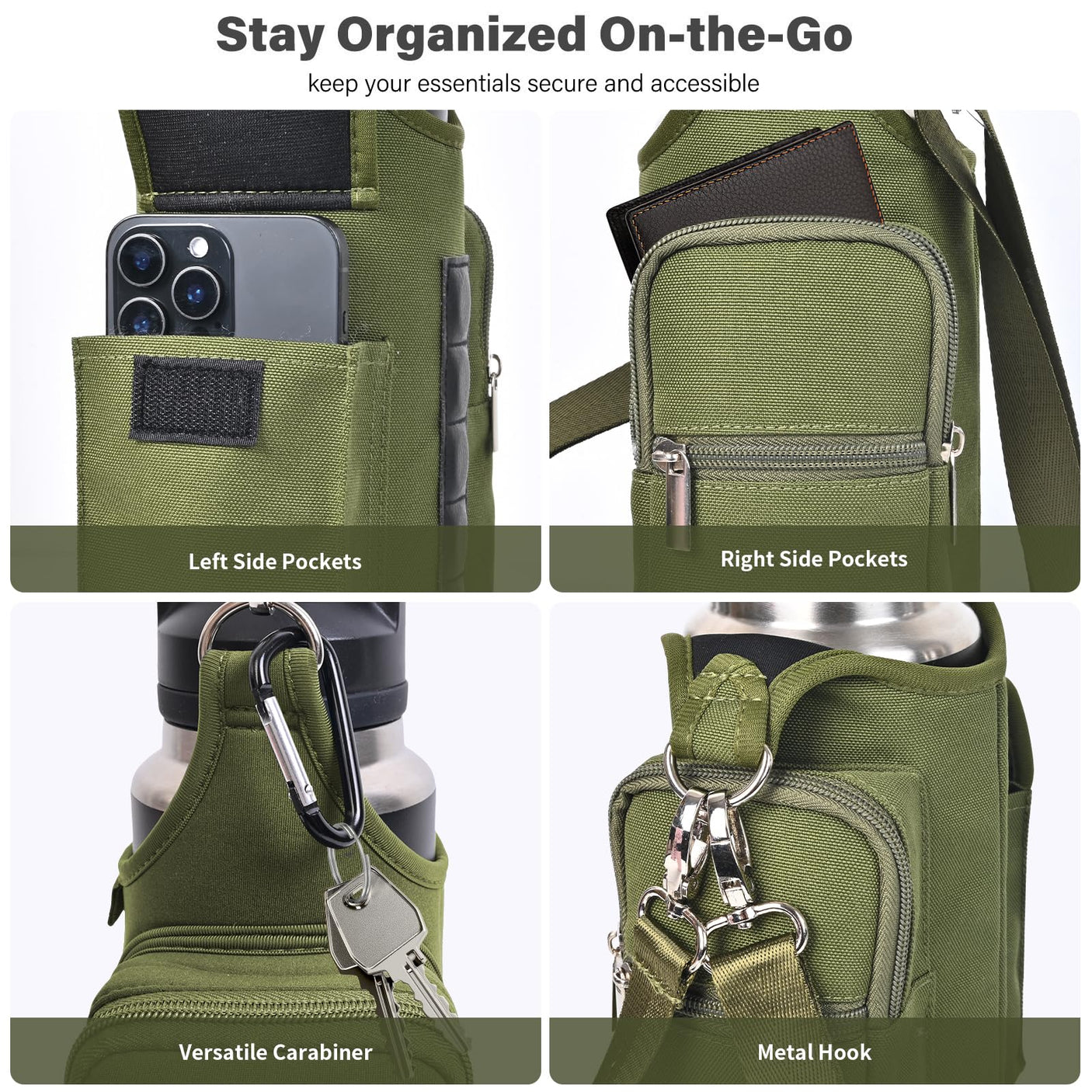 icolor Magnetic Gym Bag Water Bottle Carrier Holder with Phone Pockets & Shoulder Strap,5 Built-in Magnets Gym Bottle Pouch Sleeve,Magnetic Bag Gym Accessories Organizer for Men Women