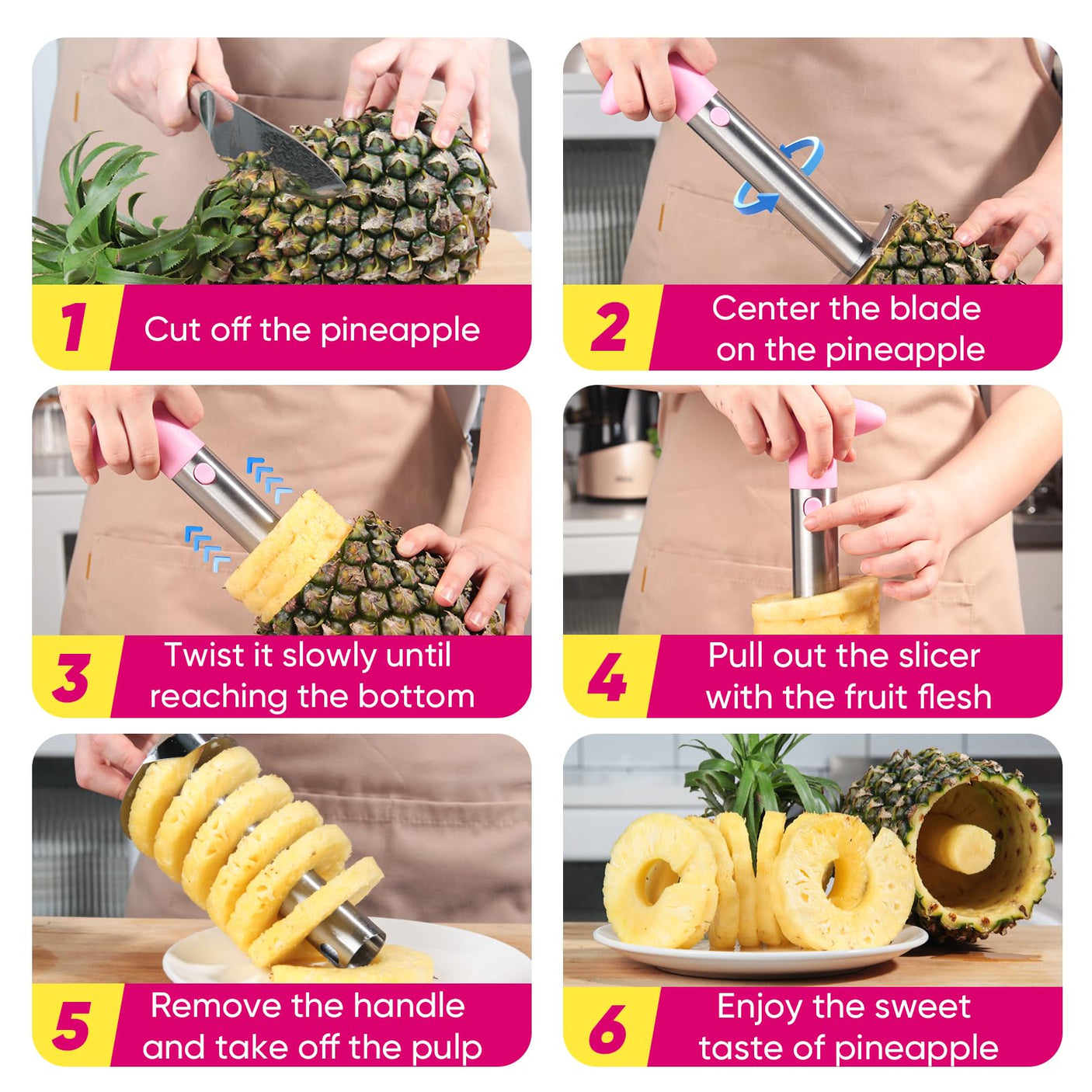 Pineapple Corer, [Upgraded, Reinforced, Thicker Blade] Newness Premium Pineapple Corer Remover (Black)