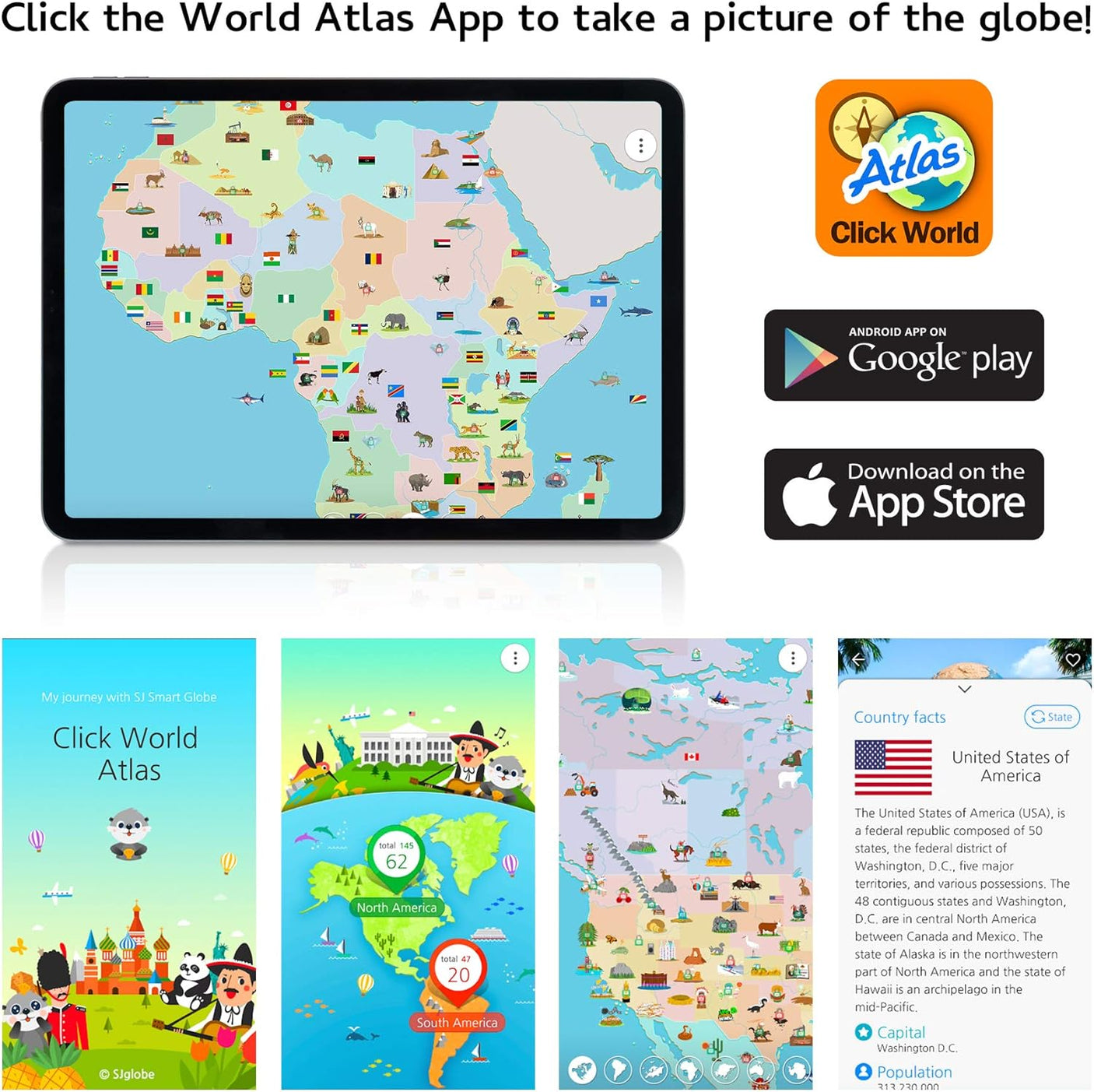 with Interactive APP & LED Illuminated Constellations at Night, US-Patented STEM education 10" World Globe with Detailed map