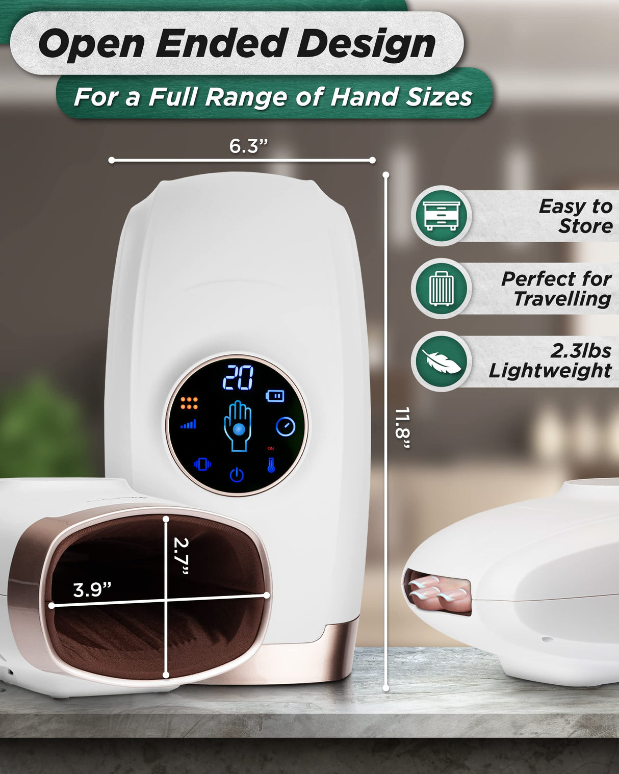 Lunix LX3 Cordless Electric Hand Massager with Compression, 6 Levels Pressure Point Therapy Massager for Arthritis, Pain Relief, Carpal Tunnel and Finger Numbness, Shiatsu Massage Machine with Heat