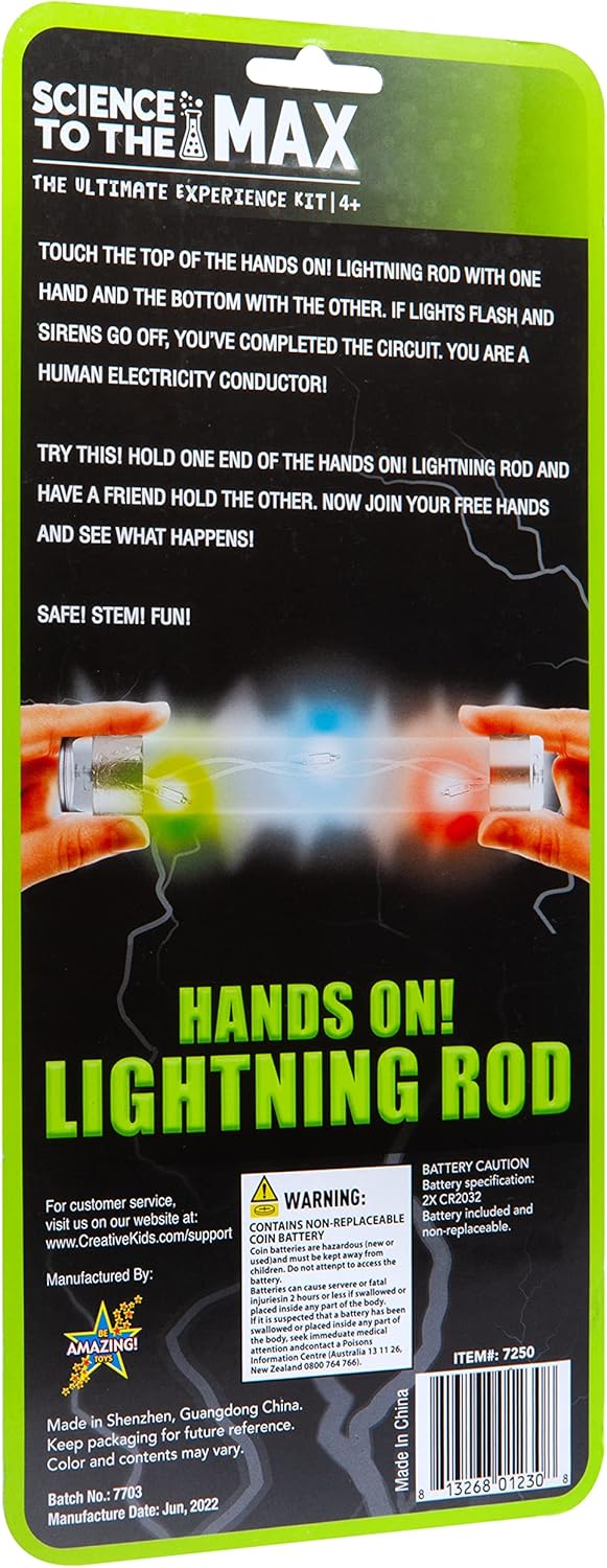 Hands On Lightning Rod - Educational Science Toys for Boys and Girls - Learn Science of Electricity and Circuits - Human Electricity Conductor