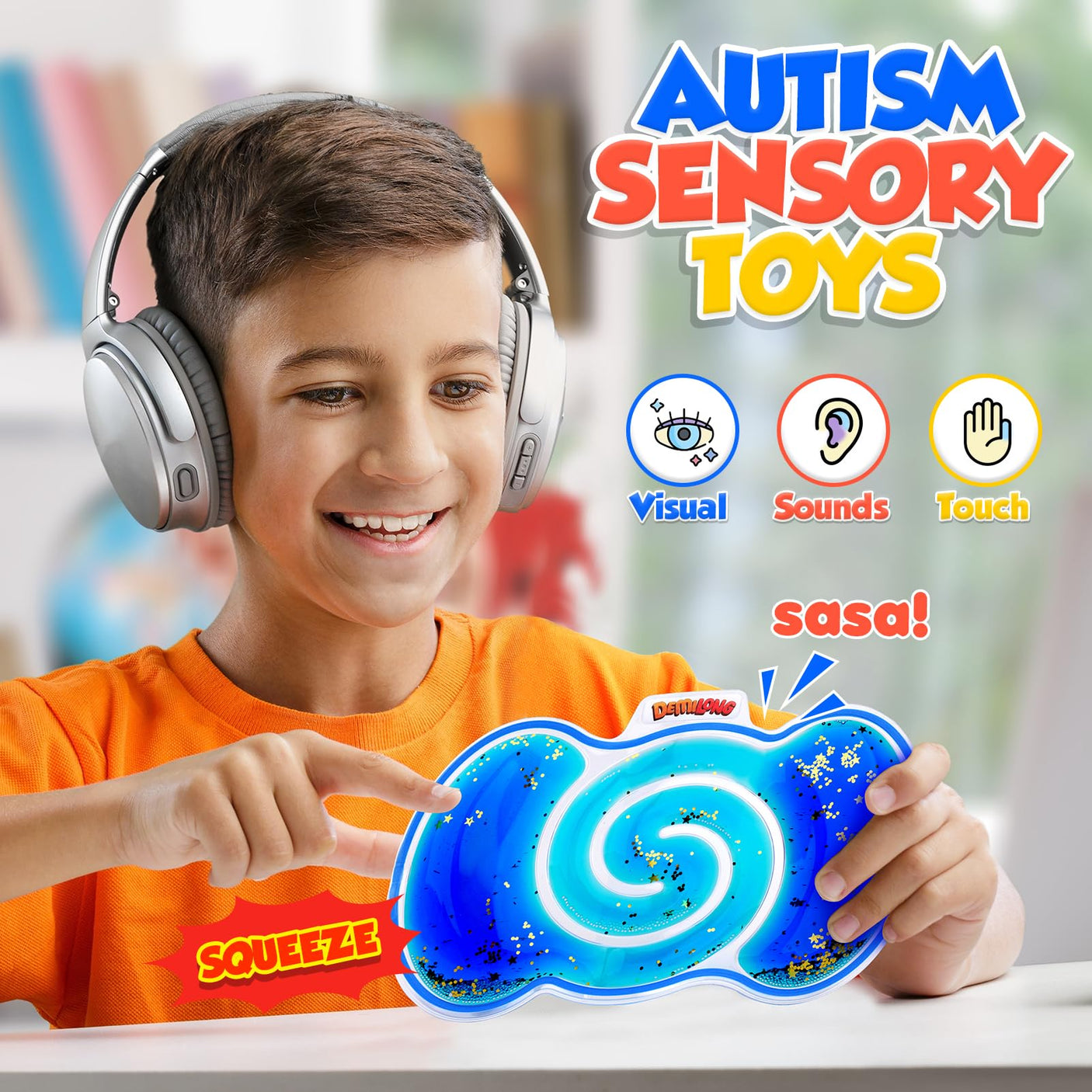 Squishy Sensory Toys for Kids - 4 Pack Fidget Toy Sensory Maze for Autism - Stress Relief Toys for Calm Down - Squeeze Fidget Toy Filled Goo, Glitter, Prizes for Kids Classroom,Classroom Must Haves