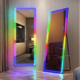 LVSOMT LED RGB Full Length Mirror, Full Body Mirror with Lights, Wall Mounted Lighted Mirror, Over The Door Hanging Mirror, 14 LED Light + Dimmable Brightness + Adjustable Speed, 47" x 16"