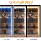 LVSOMT Wall/Door Hanging Mirror with Jewelry Storage, Lockable Jewelry Armoire Organizer with LED Lights, Mirror Jewelry Cabinet,Brown