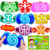 Squishy Sensory Toys for Kids - 4 Pack Fidget Toy Sensory Maze for Autism - Stress Relief Toys for Calm Down - Squeeze Fidget Toy Filled Goo, Glitter, Prizes for Kids Classroom,Classroom Must Haves
