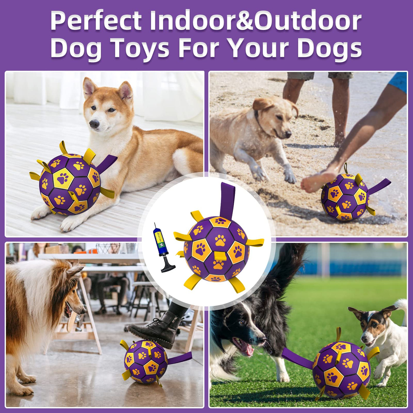 QDAN Premium Dog Toys Balls, Dog Soccer Ball with Straps, Dog Birthday Gifts, Herding Ball, Durable Balls for Small Medium Pet, Puppy Outdoor Toy, Pet Training Soccer Ball, World Cup Soccer (6 Inch)